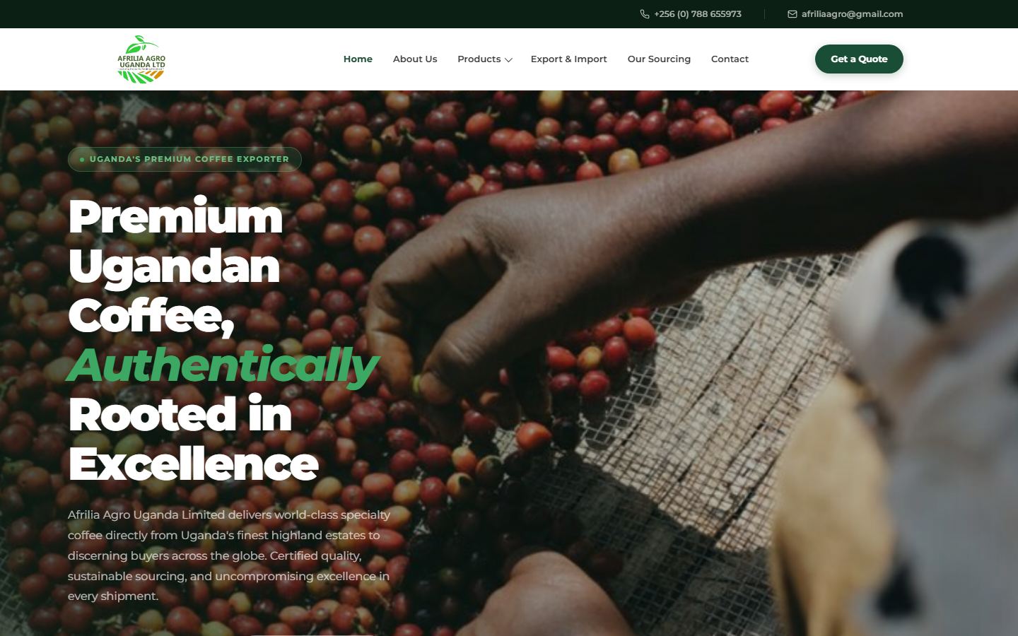 Afrilia Agro Uganda desktop screen 1