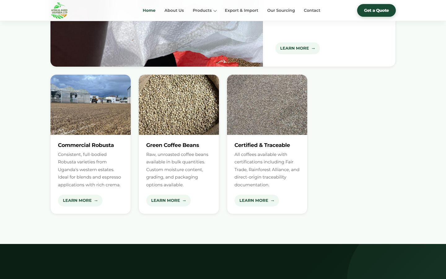 Afrilia Agro Uganda desktop screen 2