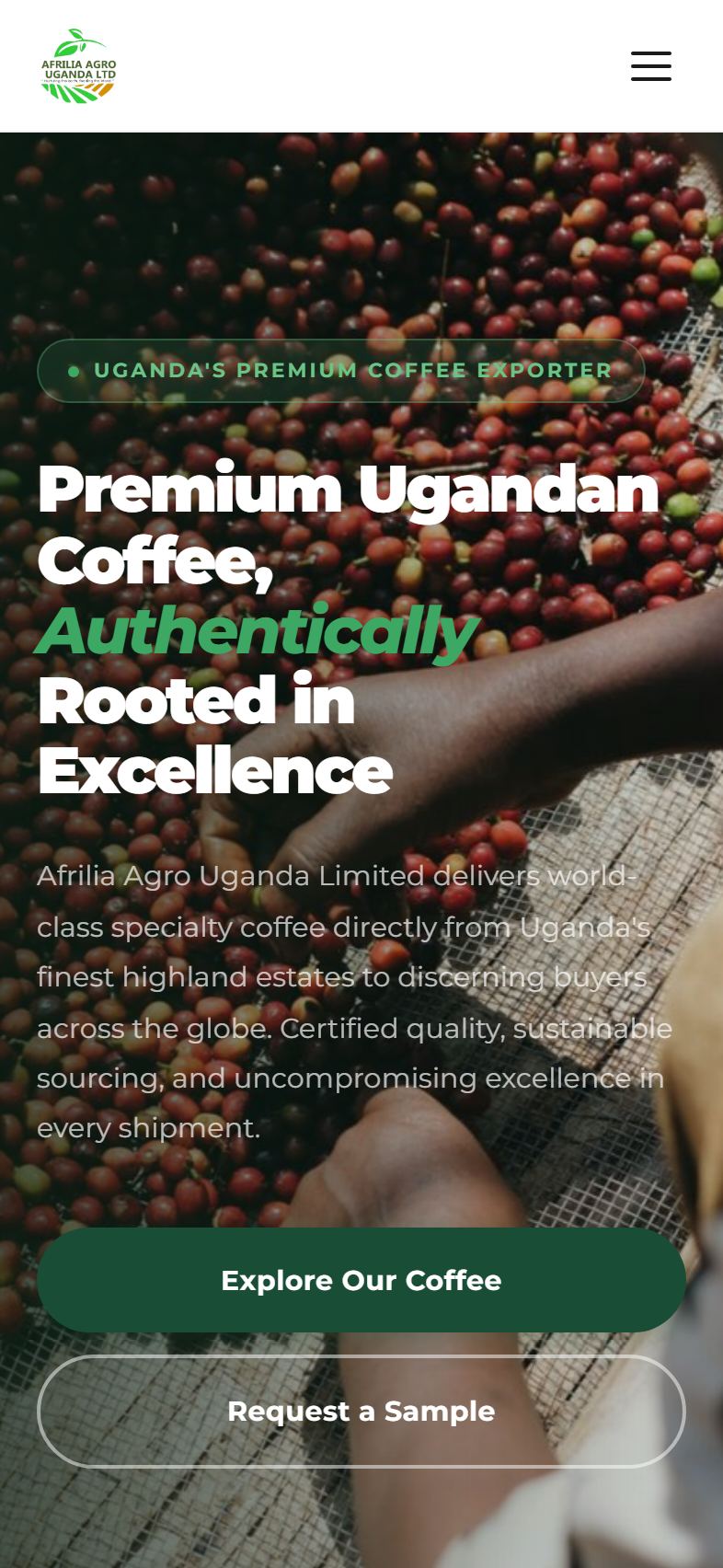 Afrilia Agro Uganda website on iPhone