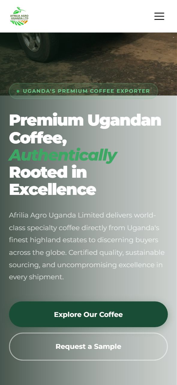 Afrilia Agro Uganda website on iPhone