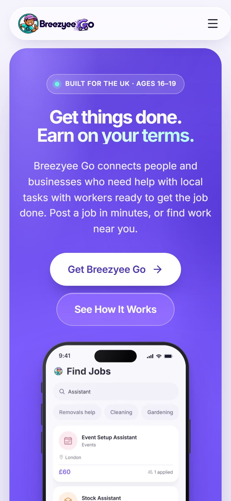 Breezyee Go website on iPhone