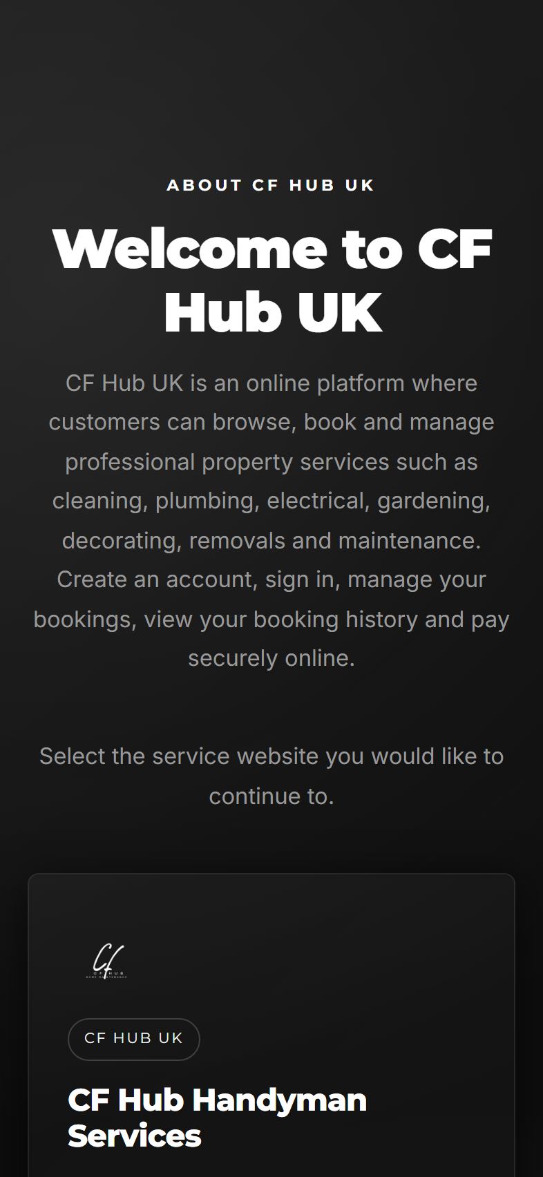 CF Hub UK website on iPhone