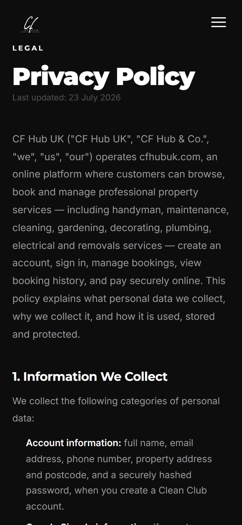 CF Hub UK mobile screen 2