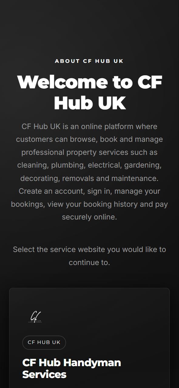 CF Hub UK website on iPhone