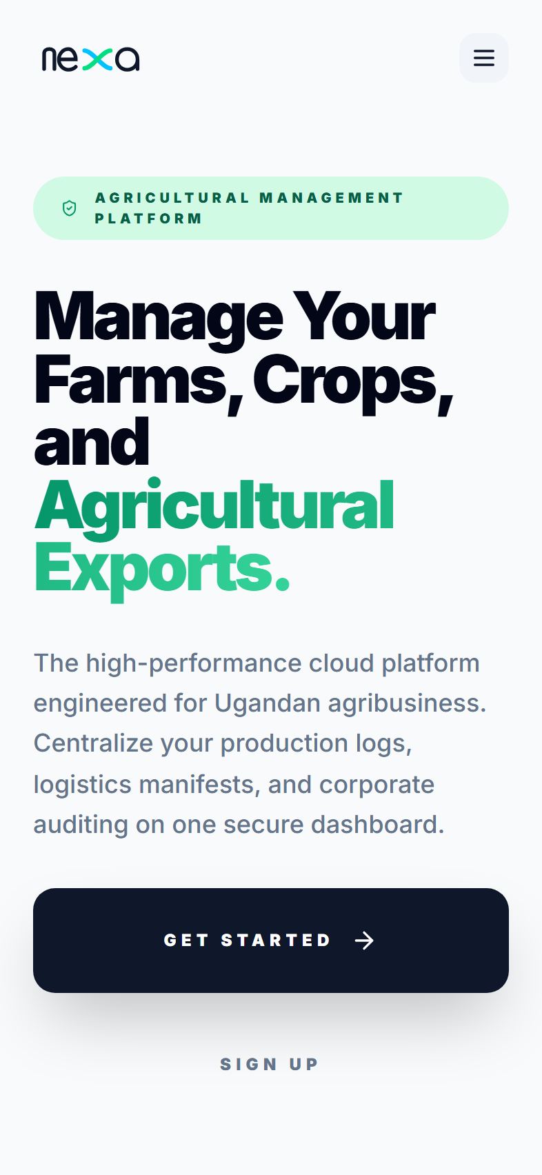 NexaAgri Manager website on iPhone