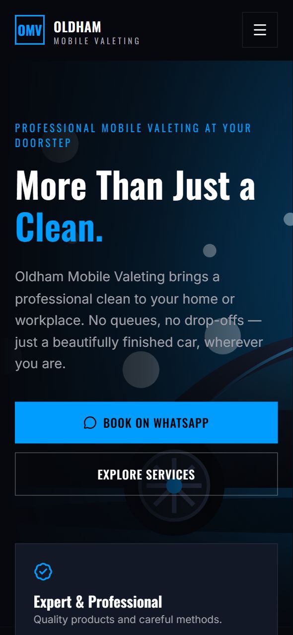 Oldham Mobile Valeting website on iPhone