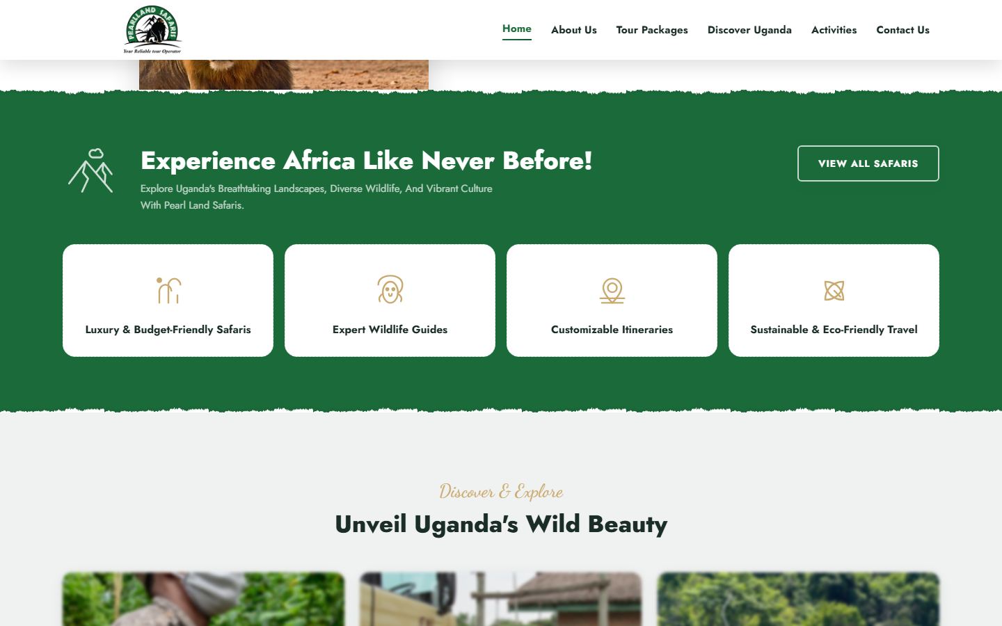 Pearl Land Safaris desktop screen 2